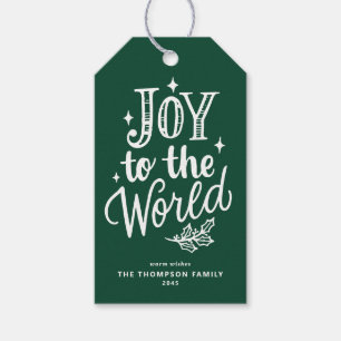 Joy to the World Lettering Forest Green Christmas Gift Tags