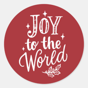 Joy to the World Lettering Red Christmas Classic Round Sticker
