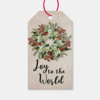 Joy to the World | Light Green Poinsettia Wreath Gift Tags