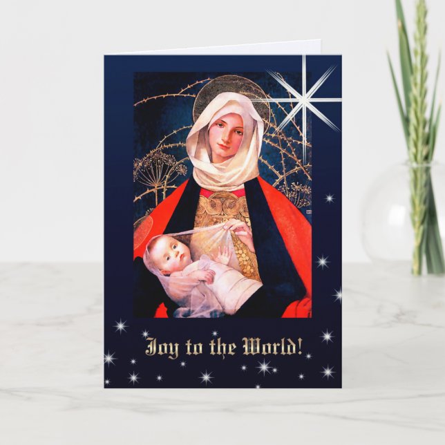 Joy to the World. Madonna and Child Christmas  Holiday Card (Front)