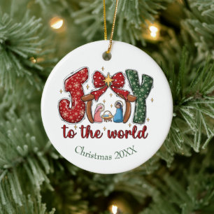 Joy to the World Manger Scene Christian Christmas Ceramic Tree Decoration