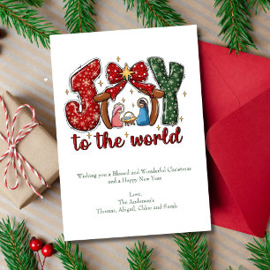Joy to the World Manger Scene Christian Religious Holiday Card