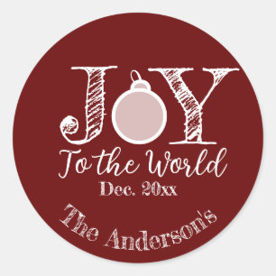 Joy to the World Maroon Ceramic Stickers