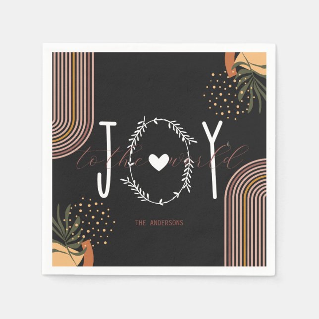 Joy to the World Modern Boho Christmas Napkin (Front)