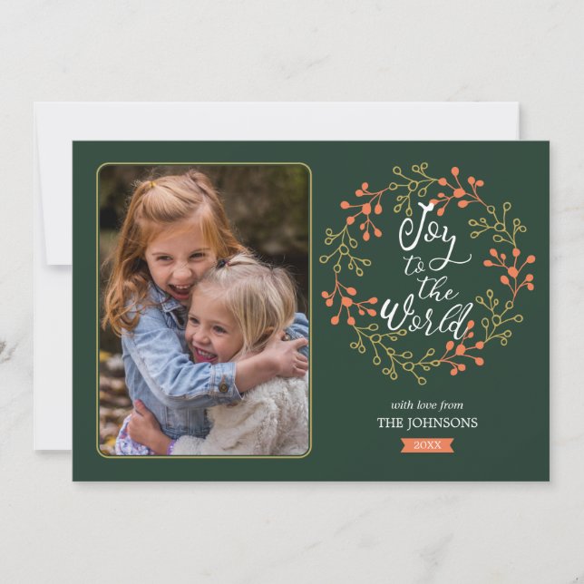 Joy to the World Modern Calligraphy Holiday Wreath (Front)