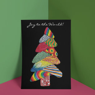 Joy to the World Modern Christmas Tree Foil Holiday Card