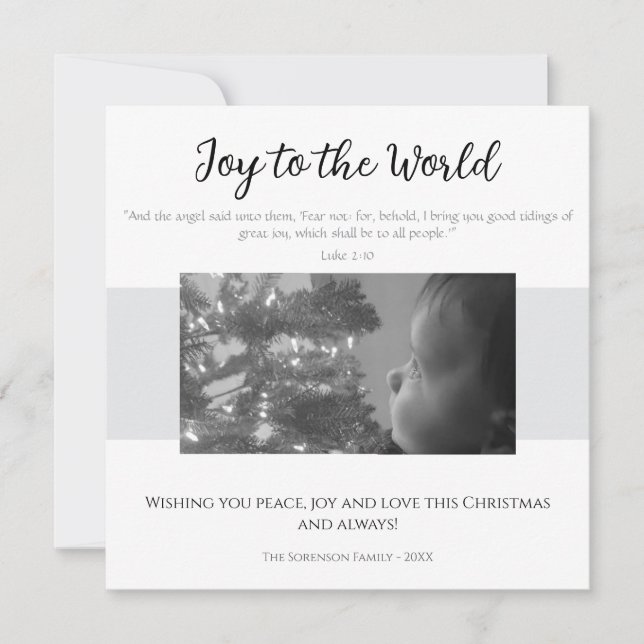 Joy to the World Modern Simple Scripture Christmas Holiday Card (Front)