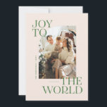 Joy to the World Modern Type Christmas Photo  Holiday Card<br><div class="desc">Send your family Christmas greetings with this green,  modern,  elevated and chic religious Christmas card featuring the words,  "Joy to the World",  paired with a curved edge photo frame. The back of the card also has space to enter your own message.</div>