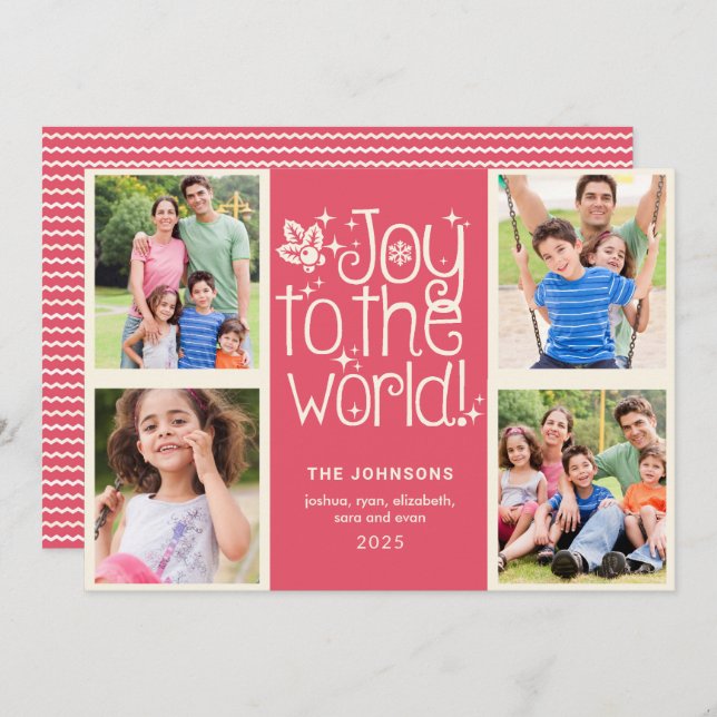 Joy to the World Multi Photo Christmas Card (Front/Back)