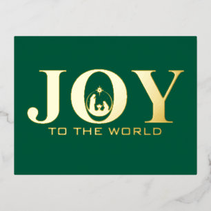 Joy to the World Nativity Gold Foil Christmas Foil Holiday Postcard