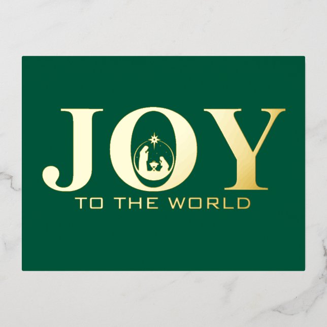 Joy to the World Nativity Gold Foil Christmas Foil Holiday Postcard (Front)