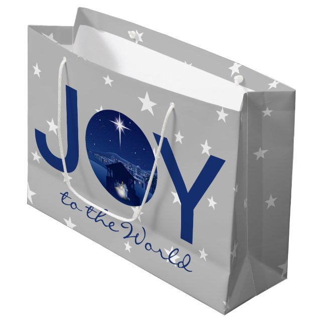 Joy to the World nativity  Large Gift Bag (Front Angled)