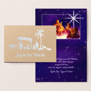 Joy to the World. Nativity Scene Luxury  Foil Card