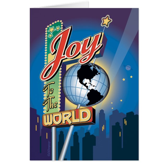 Joy To The World Neon Sign Retro Christmas Card (Front)