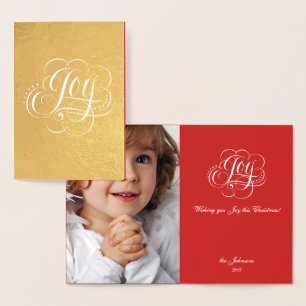 Joy to the World Photo Gold Christmas Calligraphy Foil Card