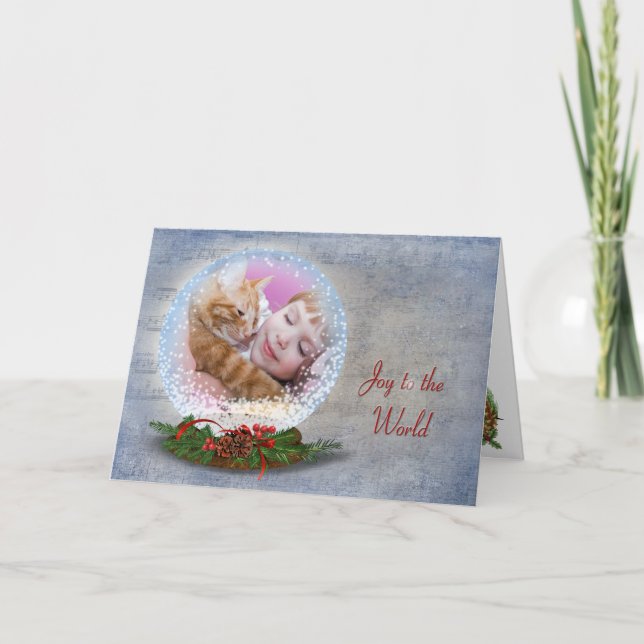Joy to the World  Photo Snow Globe Holiday Card (Front)