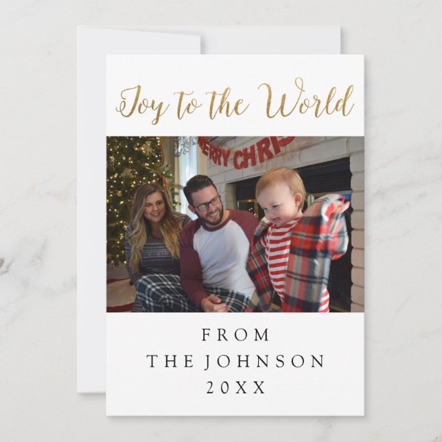 Joy To The World Photo White Holiday Script Green (Front)