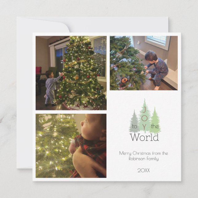 Joy to the World Pine Christmas Tree 3 Photo  Holiday Card (Front)