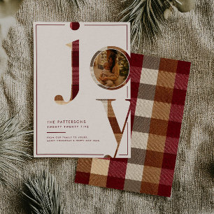Joy to the World Plaid Family Photo Christmas Holiday Card