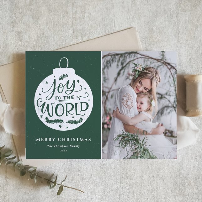 Joy To The World Quote Green Photo Merry Christmas Holiday Card (Creator Uploaded)