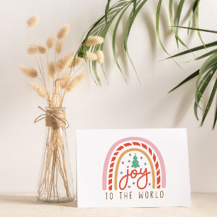 Joy to the World Rainbow Pink Christmas  Card
