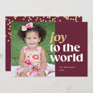 Joy to the World Red & Gold Holiday Photo Card