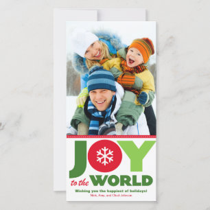 Joy to the World Red & Green Holiday Photo Card