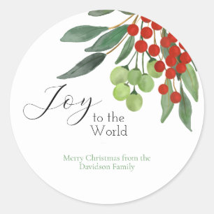 Joy to the World Red Holly Berry Christmas Gift Classic Round Sticker