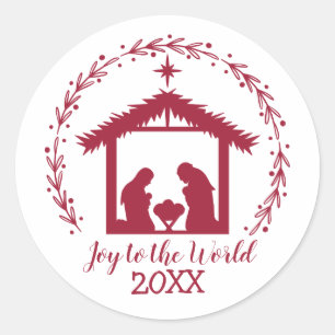 Joy to the World Red Nativity Classic Round Sticker