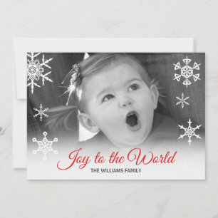 Joy to the World Red Typography Family Photo Holiday Card
