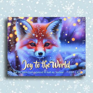 Joy To The World Rejoice Scripture Baby Snow Fox Holiday Postcard
