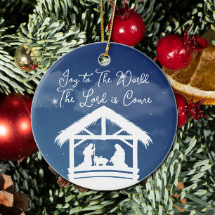 Joy to the World Religious Christmas Nativity Ceramic Tree Decoration