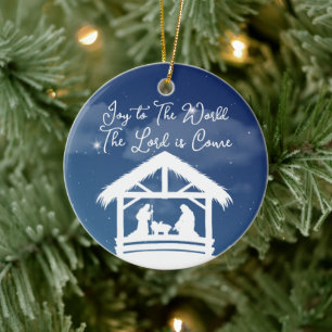 Joy to the World Religious Christmas Nativity Ceramic Tree Decoration