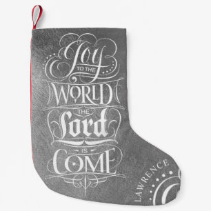 Joy to the World Religious Christmas Silver Red Small Christmas Stocking