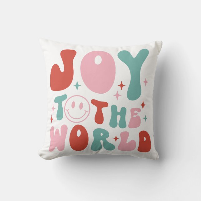 Joy To The World Retro Christmas Cushion (Front)