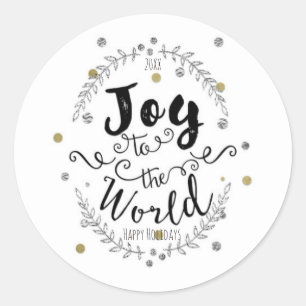 Joy to the World Rustic Silver Gold Holiday Classic Round Sticker