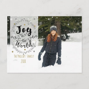 Joy to the World Rustic Silver Gold Holiday Photo