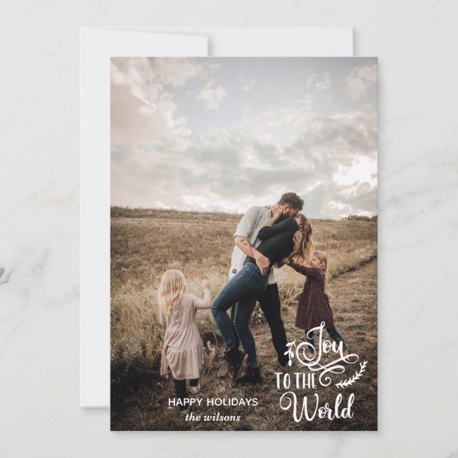 Joy To The World Script Custom Photo Holiday Card (Front)