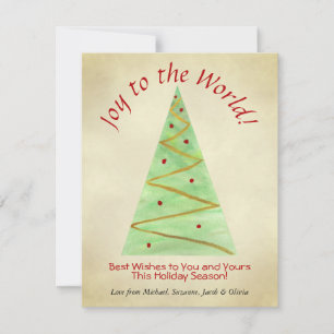 Joy to the World! Simple Watercolor Christmas Tree Holiday Card