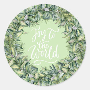 Joy to the World - Snowberry Wreath Classic Round Sticker