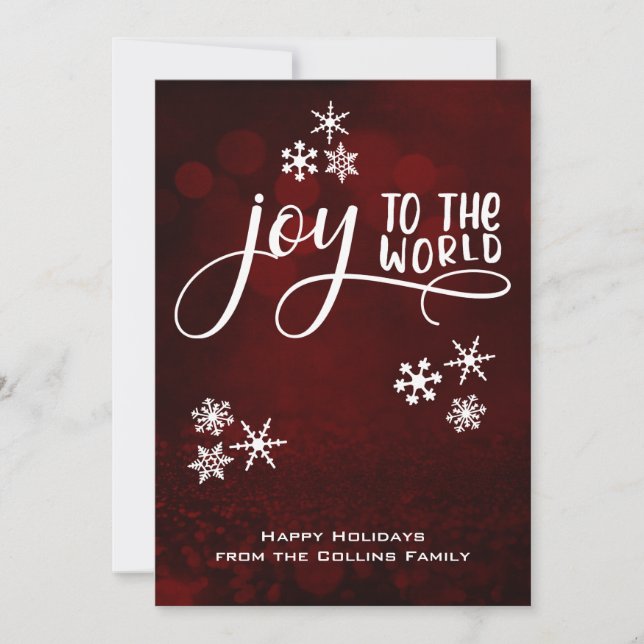 Joy to the World Snowflakes Happy Holidays Family Holiday Card (Front)