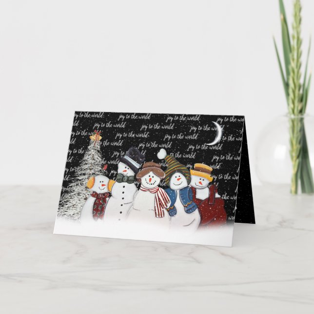 Joy To The World Snowmen In Snowflakes Holiday Card (Front)