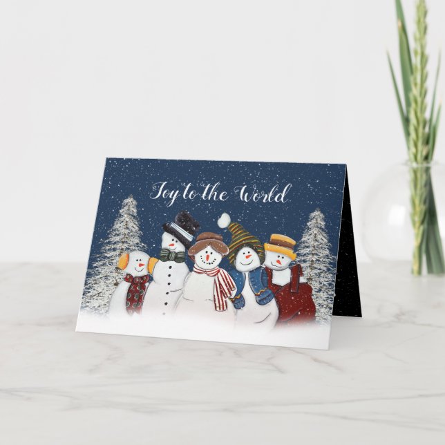 Joy to the World Snowmen with Trees  Card (Front)