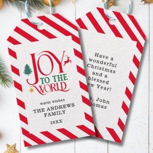 "Joy to the world" Stripes-Deer Tree Star Gift Tags