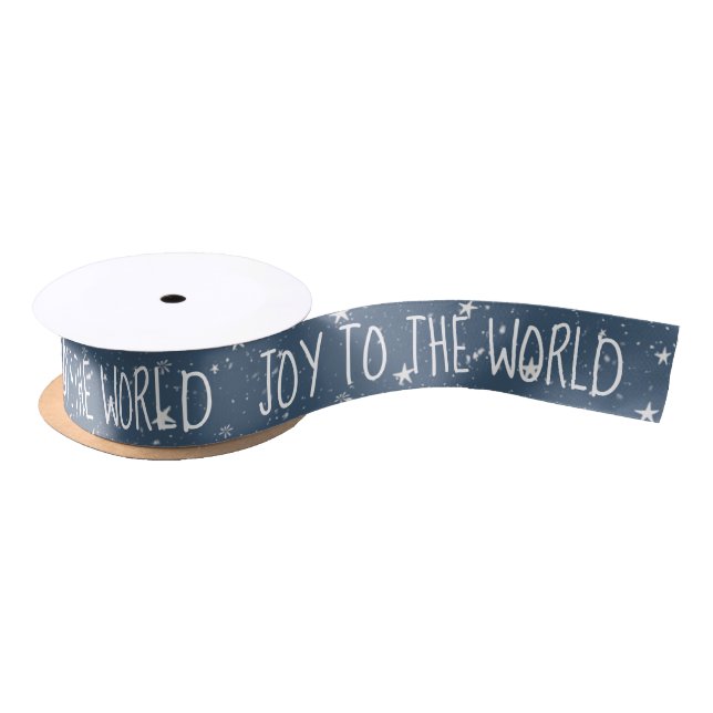 JOY TO THE WORLD Text With Stars Satin Ribbon (Spool)
