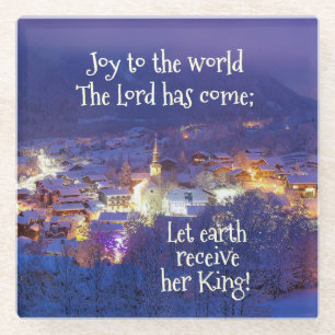 Joy to the World The Lord is Come, Christmas Carol Glass Coaster