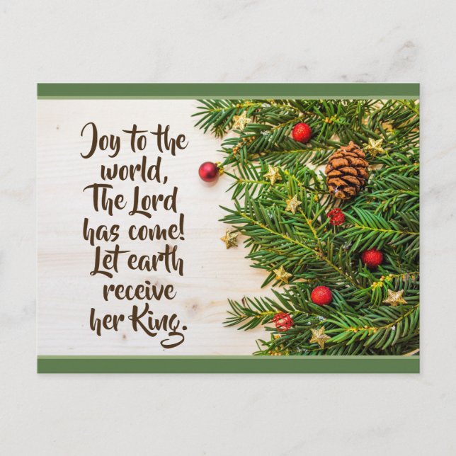 Joy to the World The Lord is Come, Christmas Carol Postcard (Front)