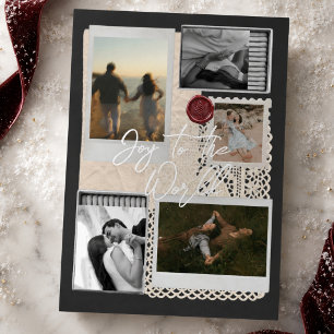 Joy to the World Travel Collage Family Photo Foil Holiday Card