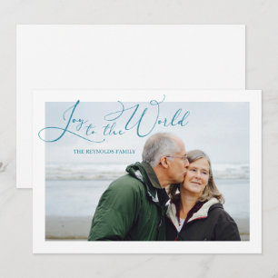 Joy to the World Turquoise Photo Christmas Holiday Card