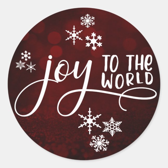 Joy to the World Typography and Snowflakes 2 Classic Round Sticker (Front)